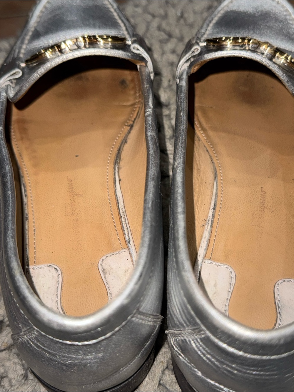 SALVATORE FERRAGAMO Silver Rolo Gancini Loafers 7.5D - Picture 5 of 9